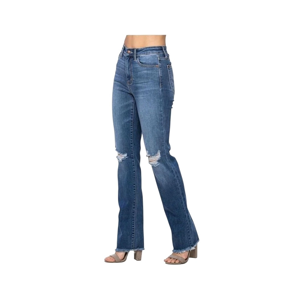 Judy Blue High Waist Straight Fit Blue Jeans Raw Hem Size 11/30